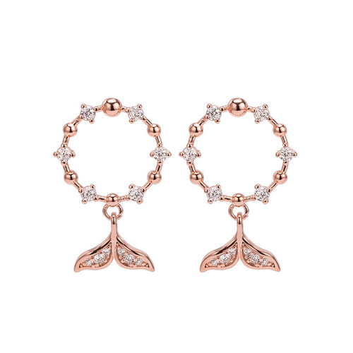 Korean style diamond-encrusted fishtail earrings, feminine trendy earrings, Korean internet celebrity silver needle earrings, jewelry