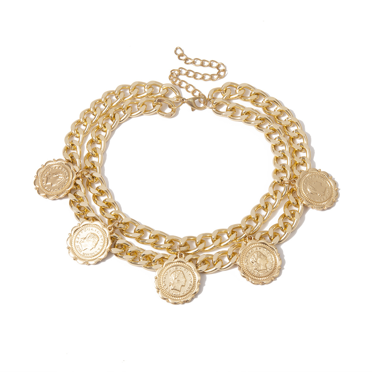 Schmuck Geometrie Dicke Kette Mehrschichtige Dekoration Weibliche Persönlichkeit Relief Figur Anhänger Quaste Halskette_voghion.com