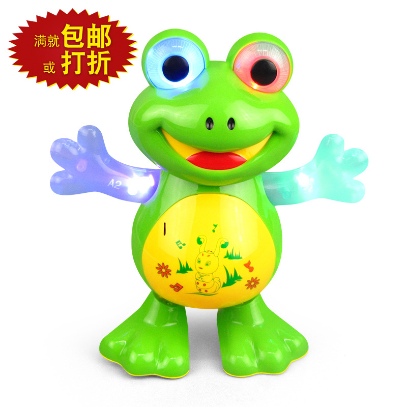 Tiktok mismo estilo cantando baile swing rana de dibujos animados luz eléctrica puesto música Venta caliente al por mayor juguetes
