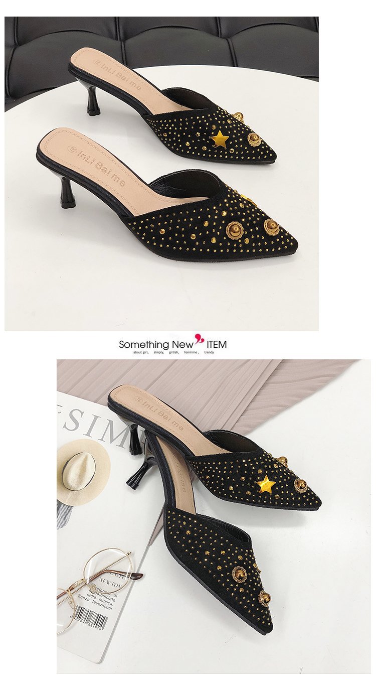 2024 Frühjahr/Sommer, sexy, schmale Absätze, mittlerer Absatz, spitzer Kopf, große Halbanhänger, Pailletten-Sandalen für Damen_voghion.com