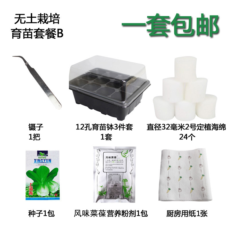 幸运买家 水培叶菜果蔬花卉可用带营养液 园艺 无土栽培育苗套餐B|ru