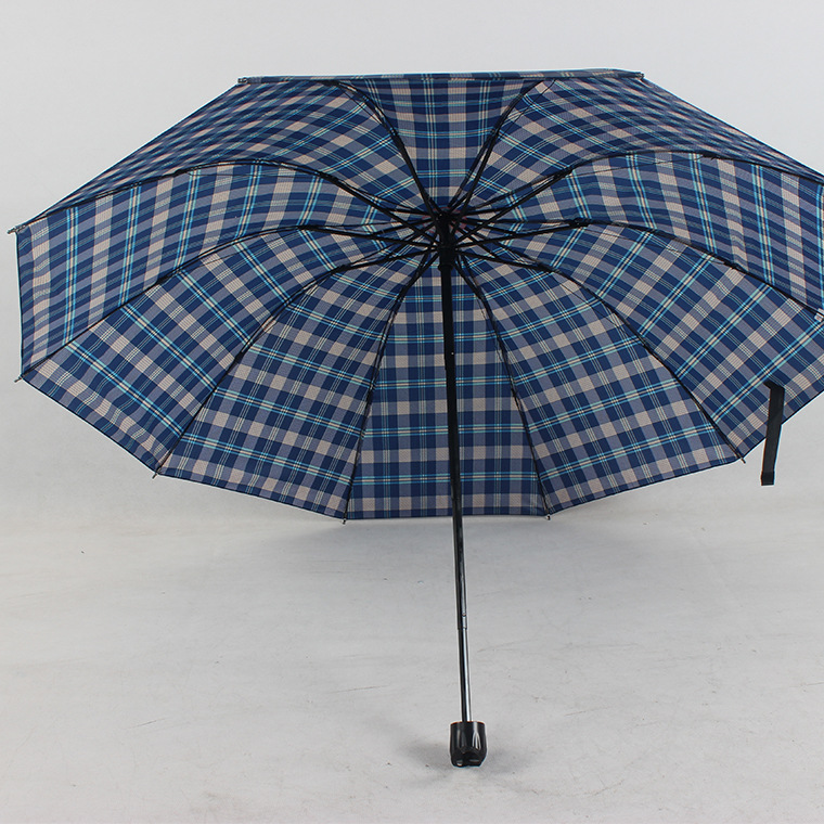 新款格子涤丝布睛雨伞男士商务伞可供两人用加固防风伞厂家直销