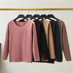 Women's Plain Color Long-Sleeve Thin Base Shirt for Layering, Plus Size with widened neck and enlarged design, suitable for autumn and winter, 200 pounds.