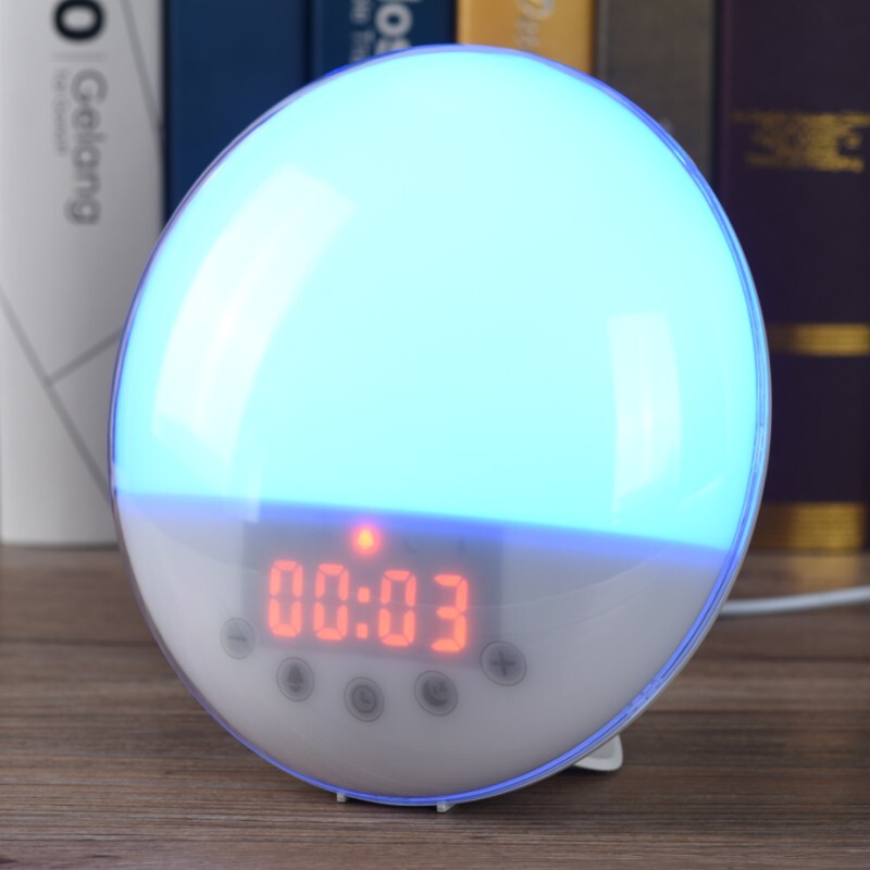 Cross-border smart home LED wake-up Light Adjustable tone light FM radio colorful bedside night light creative alarm clock