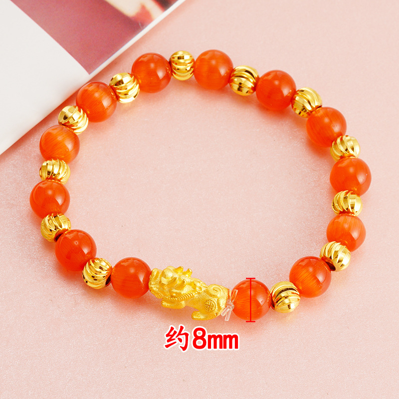 Venta al por mayor 8N imitación de piedra de ojo de gato 24k pulsera única de oro pulsera de mujer imitación granate en línea transmisión en vivo pulsera de arena