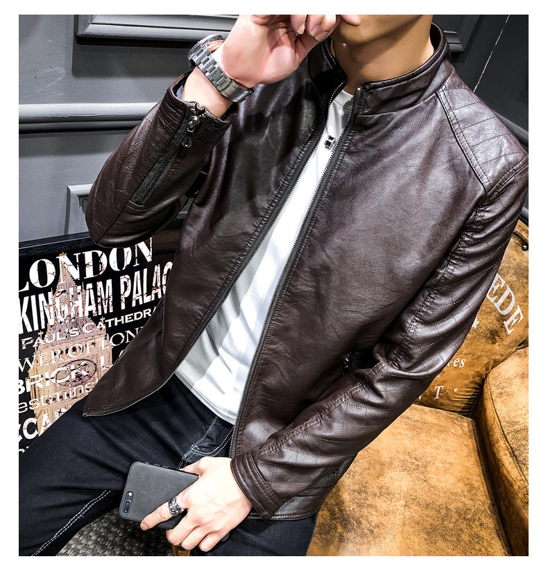 Men Faux Leather Jacket Motorcycle Men's Jackets Brown