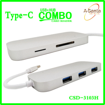 超薄type-c COMBO USB3.0HUB集线器+读卡器 type-c HUB读卡器现货