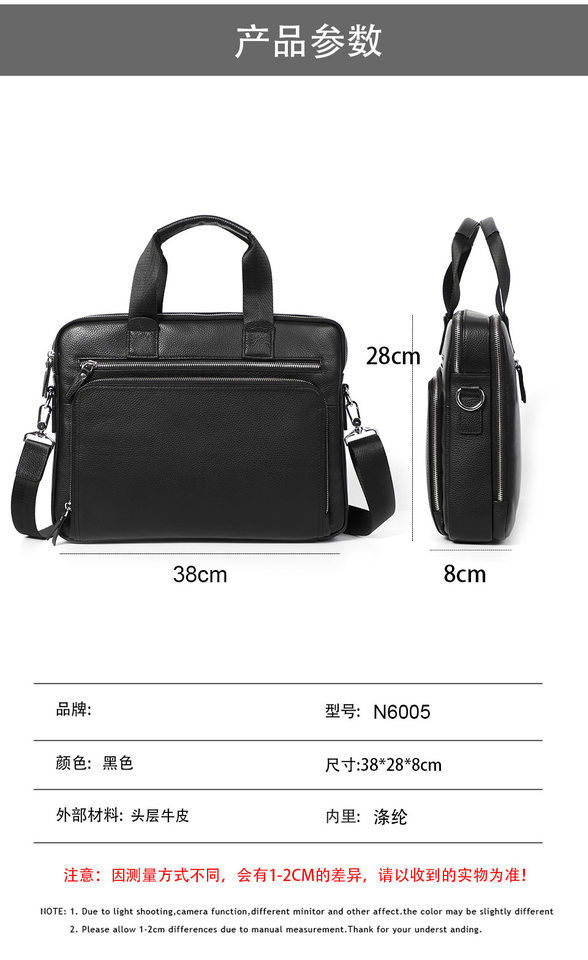 Túi công văn da bò lớp đầu dung tích lớn 38×28×8 cm, túi xách tay đeo chéo một vai cho nam, đựng được laptop 14 inch — Màu đen chi tiết 7