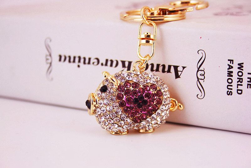 38g Weight Alloy, Metal Material Animal Pattern Unisex Gender Pink, Purple, Red, Blue Color Cute Heart Zodiac Pig Keychain 3