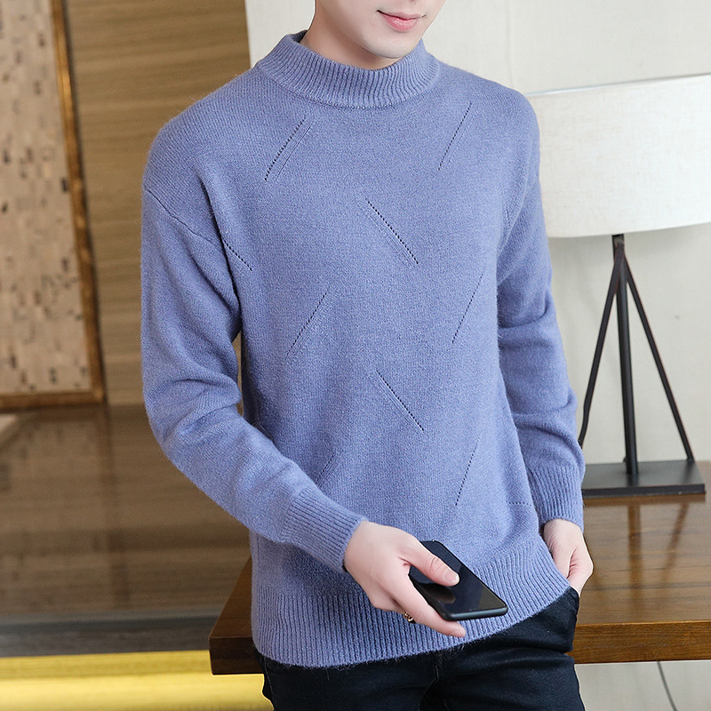 秋季男式毛衣新款圆领百搭纯色羊毛衫韩版修身休闲青年针织衫批发|ms