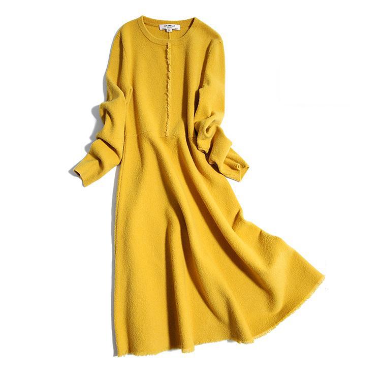 戎^^【QZ1202700】纤细腰身 短流苏饰边 绒暖双层羊毛连衣裙美