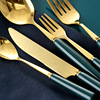 Scandinavian set stainless steel, green ceramics, coffee fruit fork, light luxury style