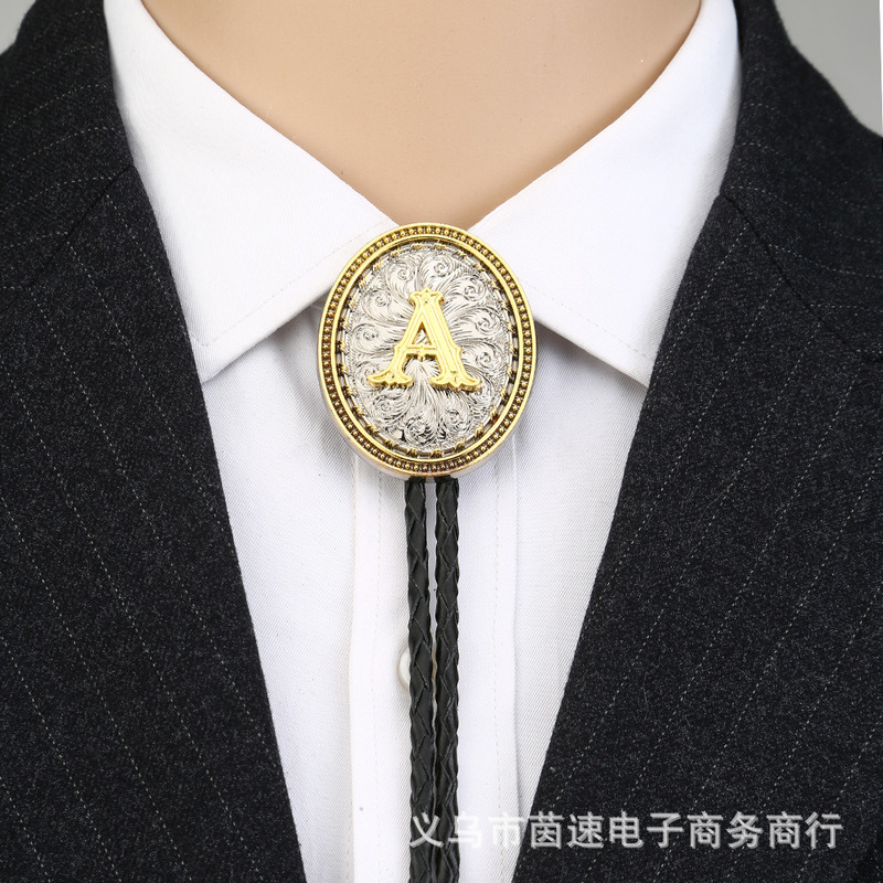 [Yinsu] Letter Simple Fashion Polo TIE A- Z Metal Leather Collar Rope Two-color Electroplating Process TIE