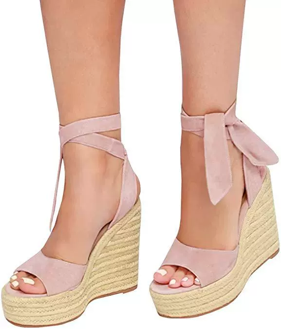 Сандалии наankle-strap из соломы на танкетке, верх PU, каблук 10 см, размеры EU 34–43, плюс-сайз