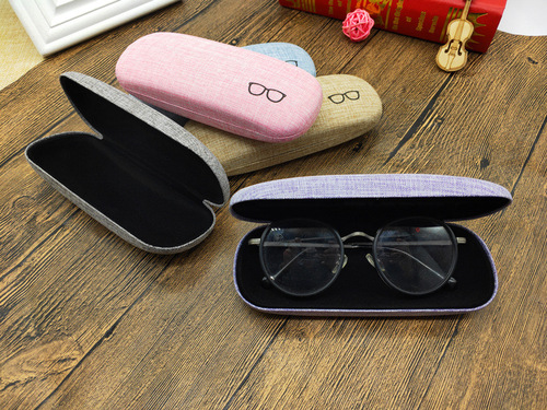 时尚麻布纹金属眼镜盒创意糖果色学生眼镜盒质量保证厂家供应
