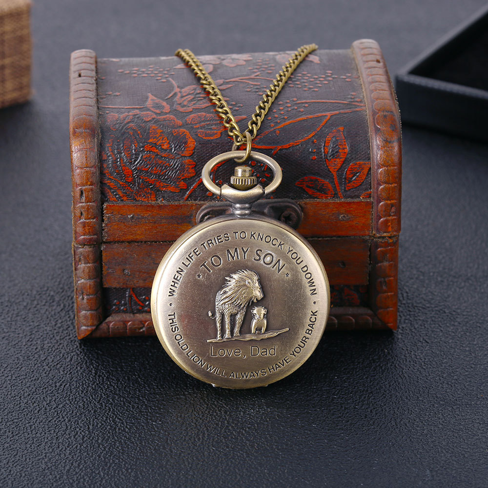 Bronze Vintage Nostalgic Lion Father and Son Memorial Watch LOVE DAD Quartz Pocket Watch 8950