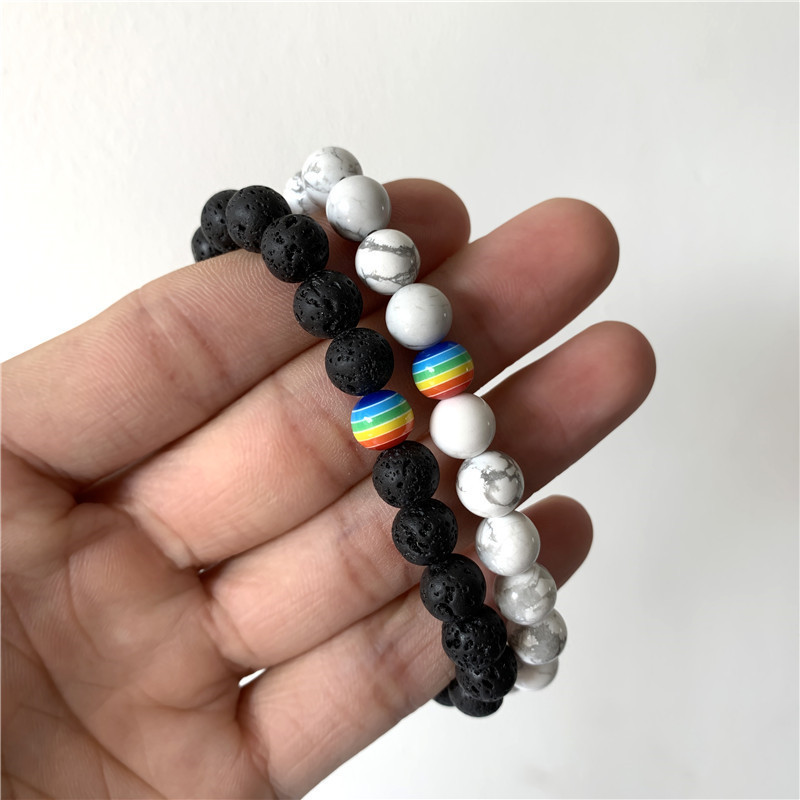 Wholesale Fashion Jewelry White Pine Lava Rock Colorful Beads Bracelet Elastic Bracelet Set display picture 10