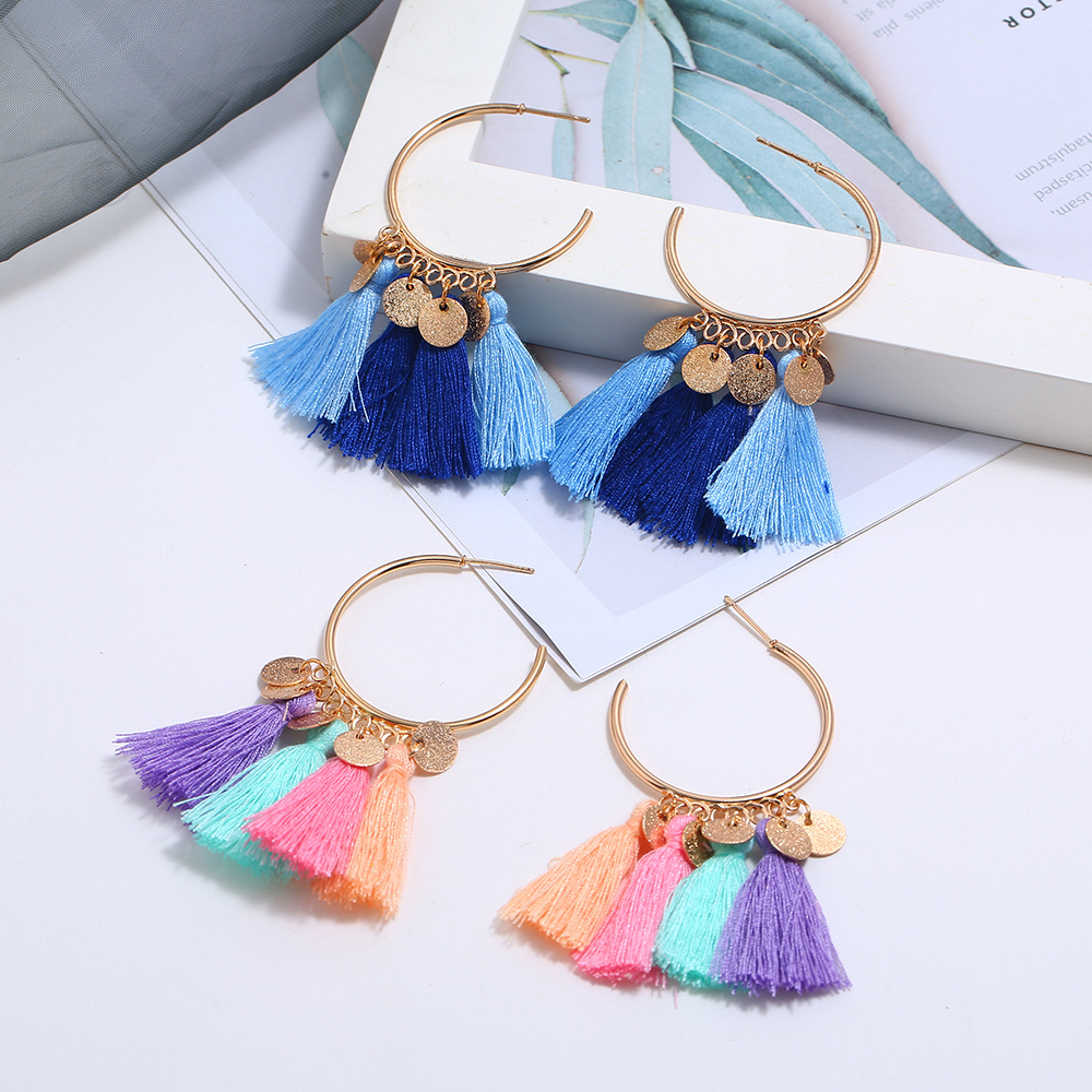 Pendientes Largos De Borla Con Lentejuelas De Estilo Bohemio display picture 8