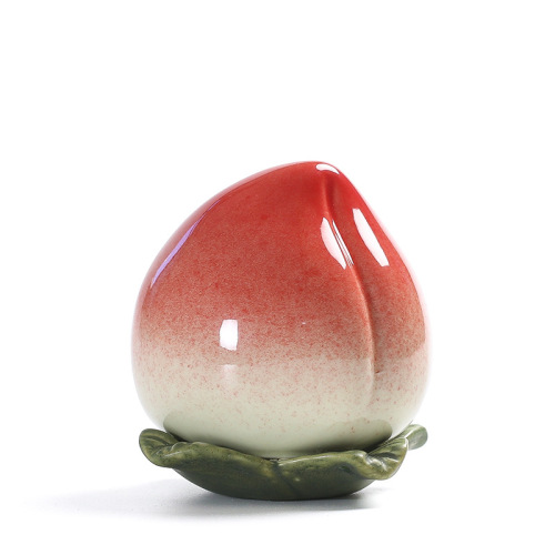 Creative ceramic peach-shaped tea canister, small-sized sealed jar with custom logo engraving—Fushengfan Peach-themed Pu-erh Tea Storage Container for Home Use, Wholesale