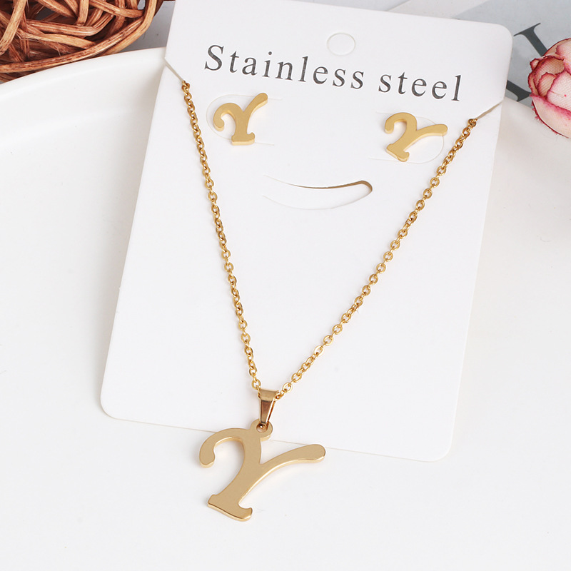 New Simple Letter Necklace Earrings Set Of 26 Letters Simple Creative Jewelry Stainless Steel display picture 12