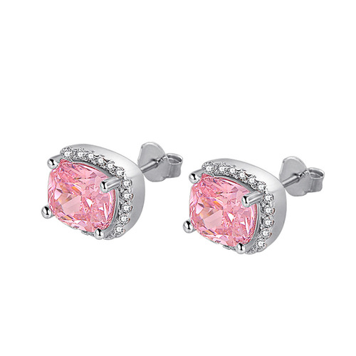 ED043 White Copper Gold Plated Silver Earrings Women's Earrings Square Diamond Color Yellow Pink Simulated Diamond Earrings