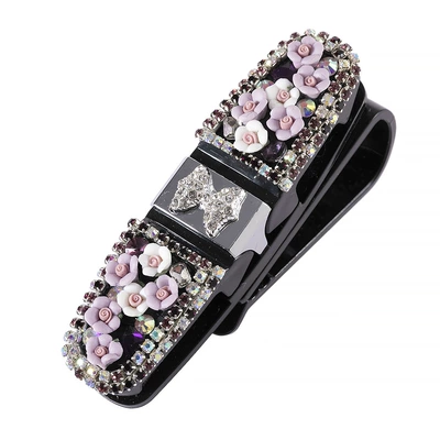 glasses clip car creative sun | Car Glasses Clip/Bill Clip - light-purple-flowers
