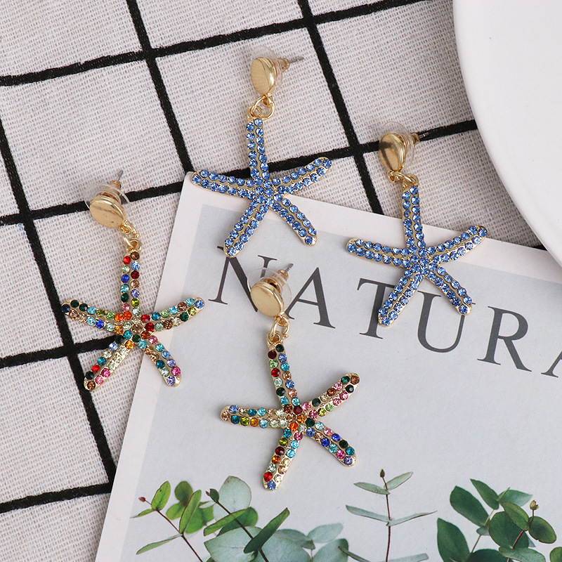 New Earrings Earrings Female Starfish Blue Wild Temperament Pentagram Jewelry display picture 2