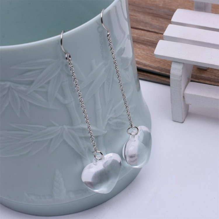 小迷妹日韩版个性耳饰品 流苏长款透明爱心金属耳环女耳钉|ms