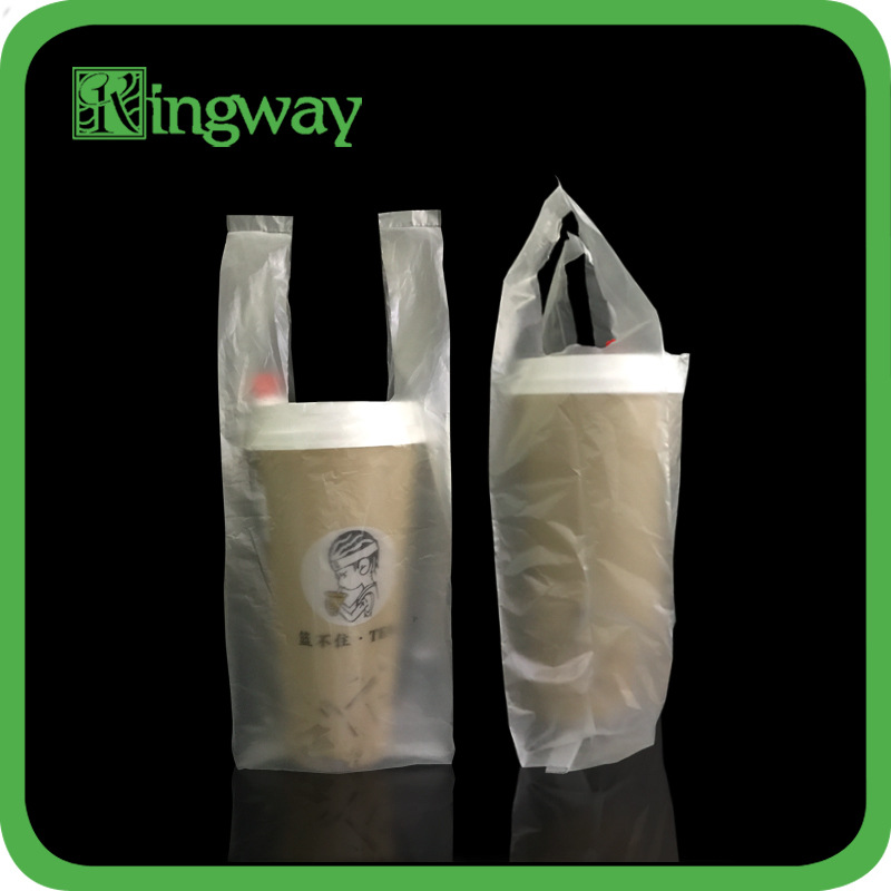 厂家专业定制饮品外卖打包袋 PO奶茶背心塑料包装手挽袋 提供打样