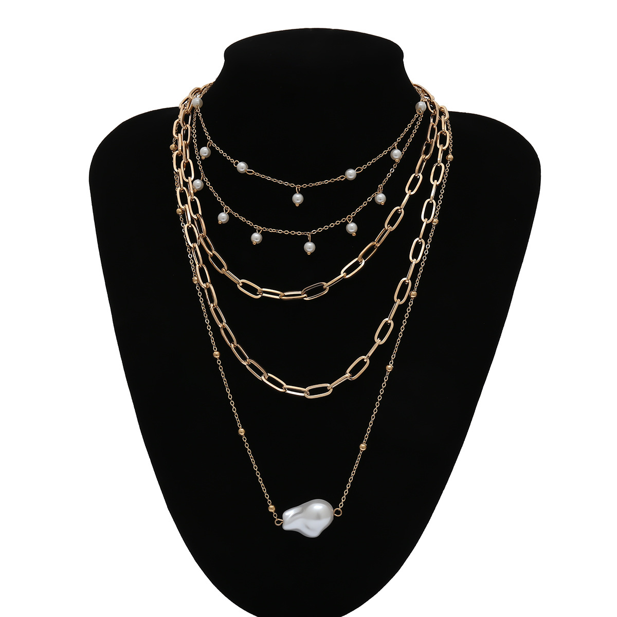 Jewelry Shaped Imitation Pearl Chain Necklace Bead Tassel Multilayer Geometric Necklace display picture 11