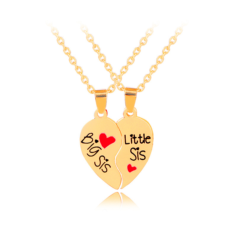 Fashion Hot-selling Good Sister Letter Gold Two-petal Love Stitching Alloy Necklace display picture 7