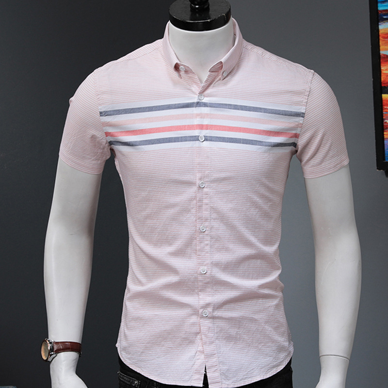 2019 summer Short sleeved shirt man new pattern Trend Korean Edition Self cultivation pure cotton handsome stripe shirt wholesale