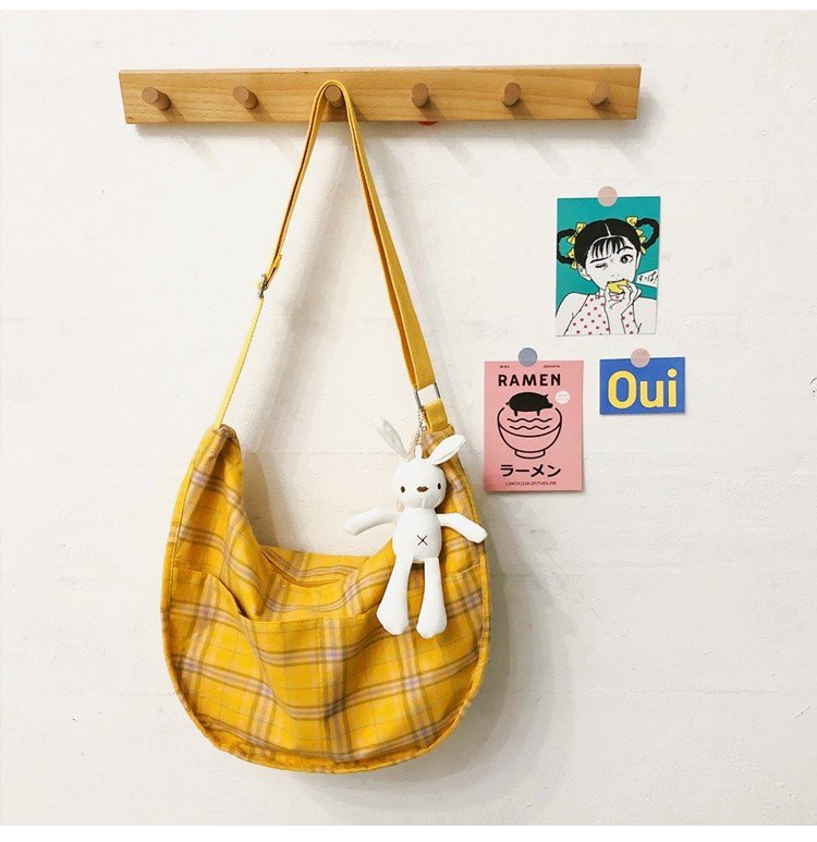 Fashion Small Fresh Plaid Canvas Shoulder Soft Cute Girl Student Messenger Bag display picture 1