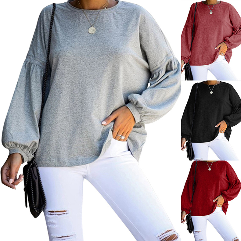 Loose Round Neck Puff Sleeve T-Shirt NSKX18945