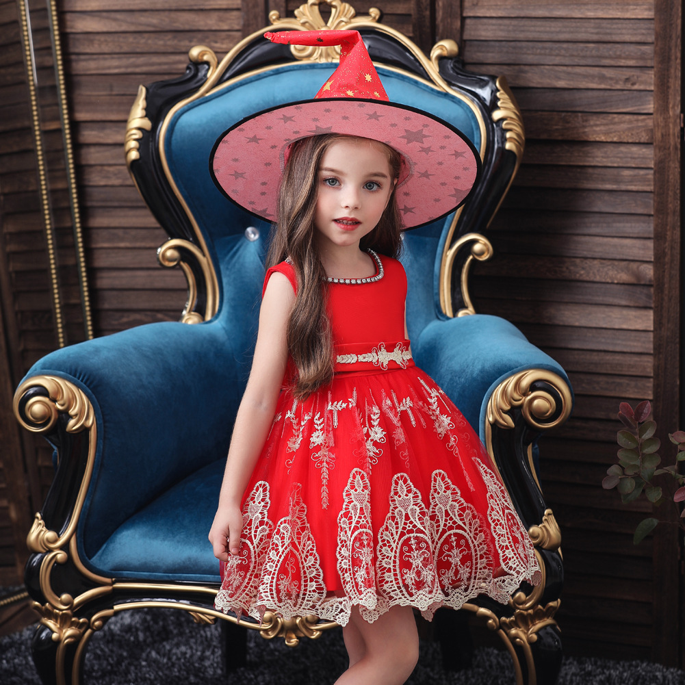 Grenz Überschreitende Neue 2022 Mädchen Prinzessin Kleid Kleid Kinder Kleid Weihnachten Halloween Show Kleid Kostenlose Hexenhut display picture 3