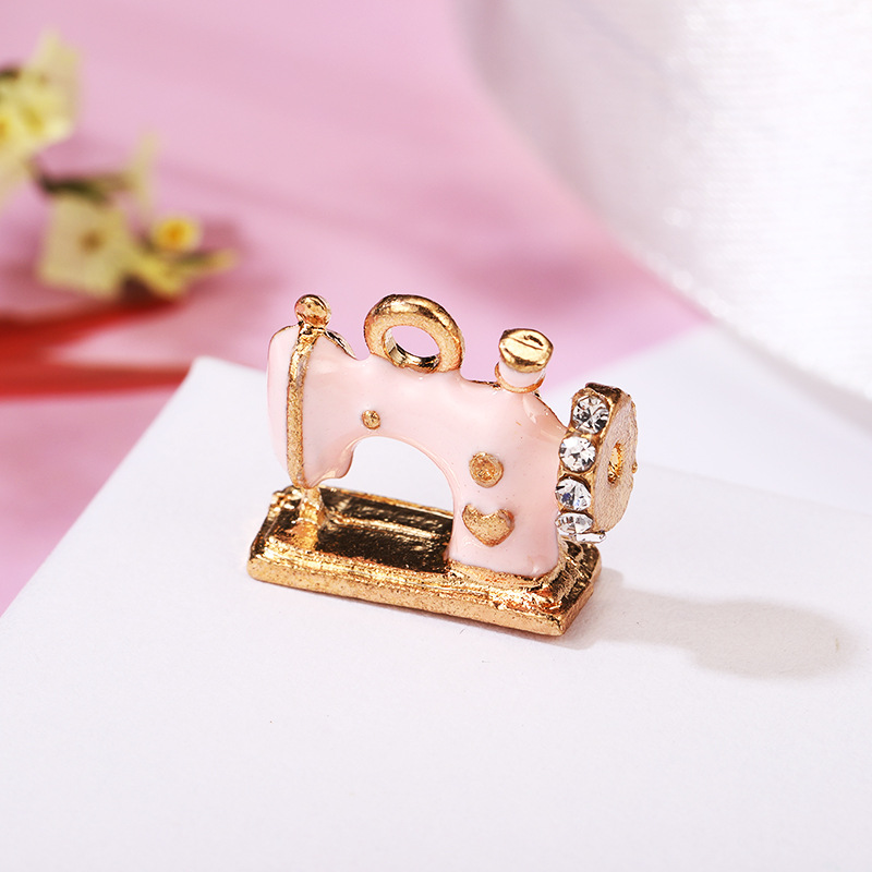 Charms, Jewelry Accessories Classification 10 PCS/Package Alloy Rhinestones Sewing Machine Pendant