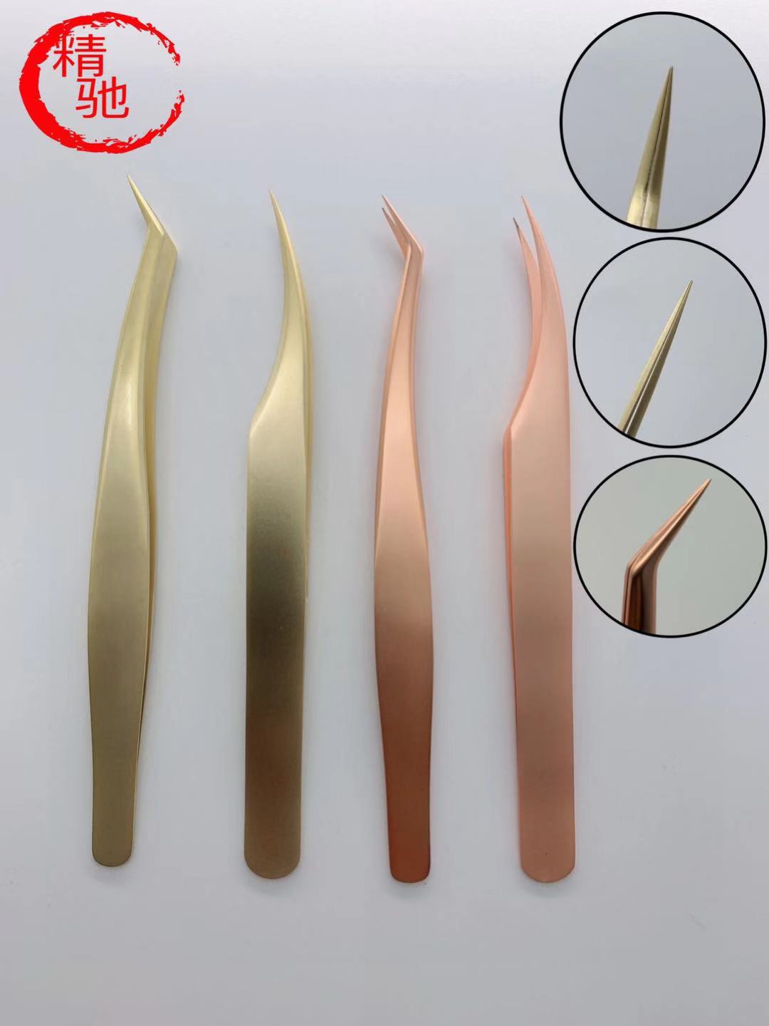 高密度开花镊子 玫瑰金土豪金开花嫁接嫁接睫毛 金羽/海豚镊夹