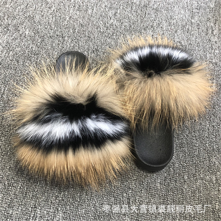 Foreign Trade Furry Slippers for Women Spring and Summer New Fox Fur Slippers Flip-Flops Outer Wear Flats Sandals