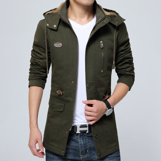 Winter men’s plush and thickened casual jacket medium length trench coat