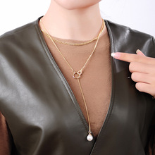 x991641 韩国创意双层锁骨链气质简约珍珠吊坠女新款百搭网红项链