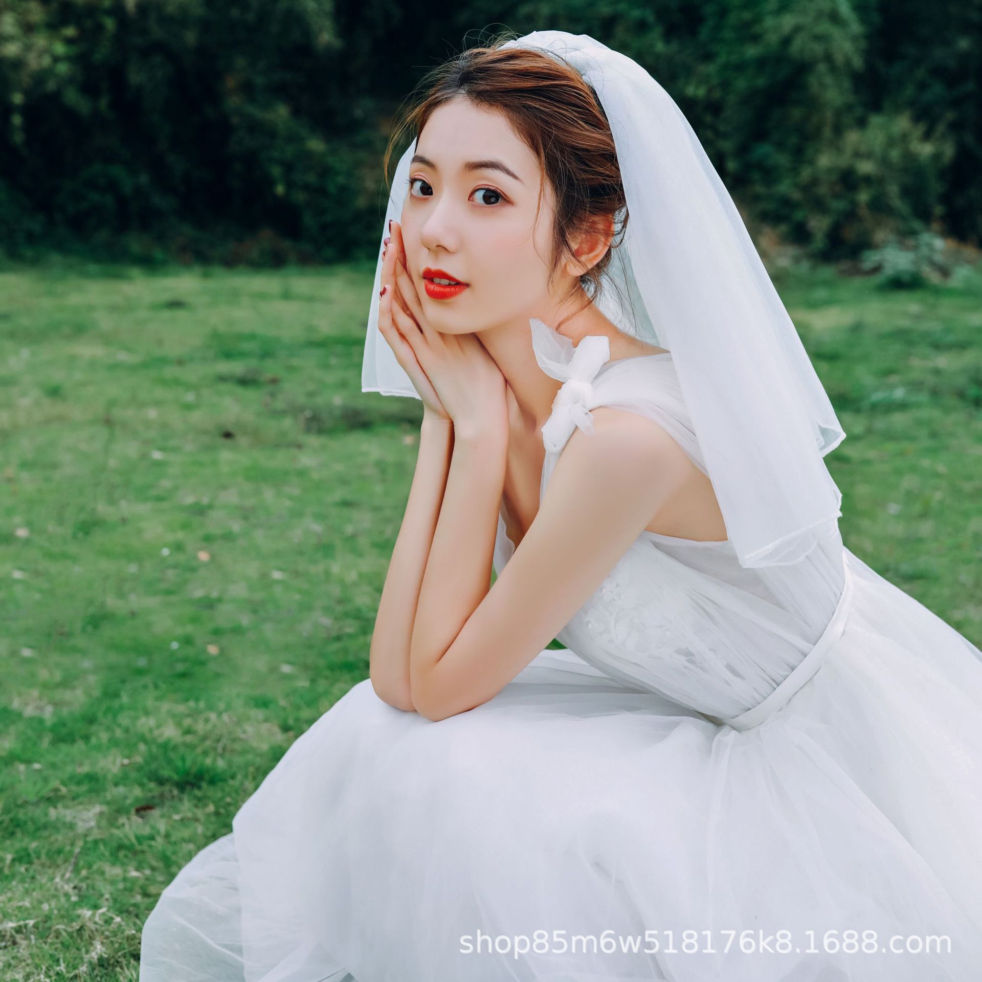 批發新娘頭紗結婚禮拍照花童頭飾短款雙層密拷白色小頭紗兒童頭紗