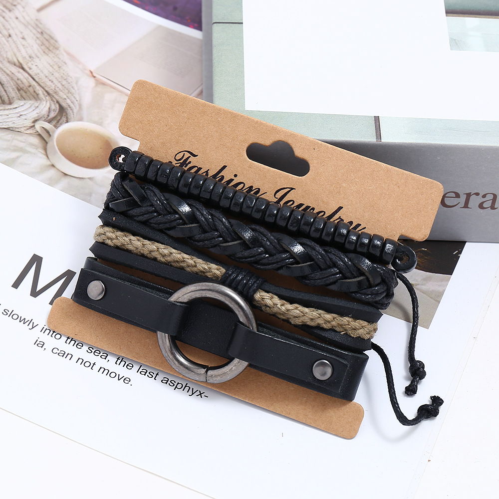 New four-piece leather bracelet menu0027s jewelry retro woven punk suit bracelet