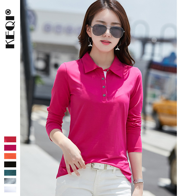 Lapel autumn T-shirt women's long sleeve fashion Korean slim solid color top women's base shirt 1818-1 Lapel autumn T-shirt women's long sleeve fashion Korean slim solid color top women's base shirt 1818-1