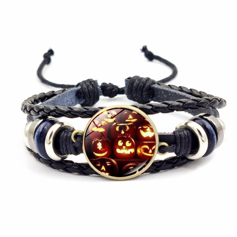 Vintage Bronze Halloween Braided Bracelet With Time Gems Design_voghion.com