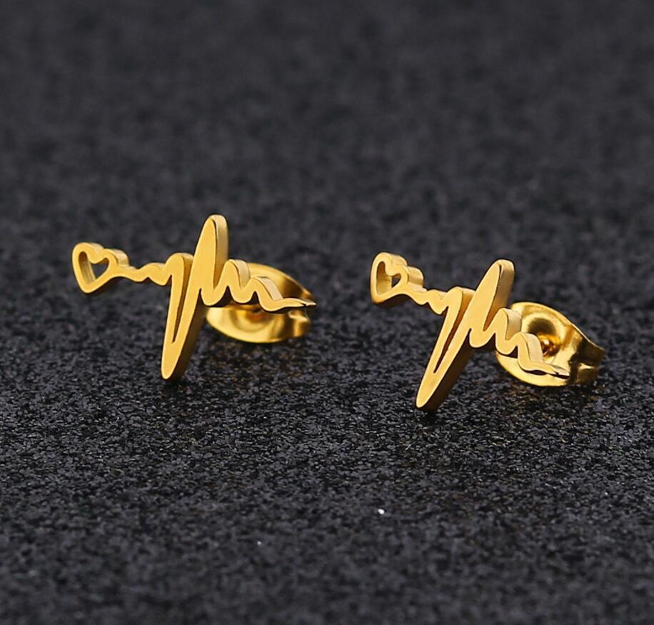Women's Simple Style Electrocardiogram Stainless Steel No Inlaid Ear Studs Stainless Steel Earrings display picture 3
