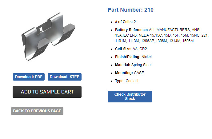 KEYSTONE ELECTRONICS 290 AA CR2 电池弹片电池扣电池接触片