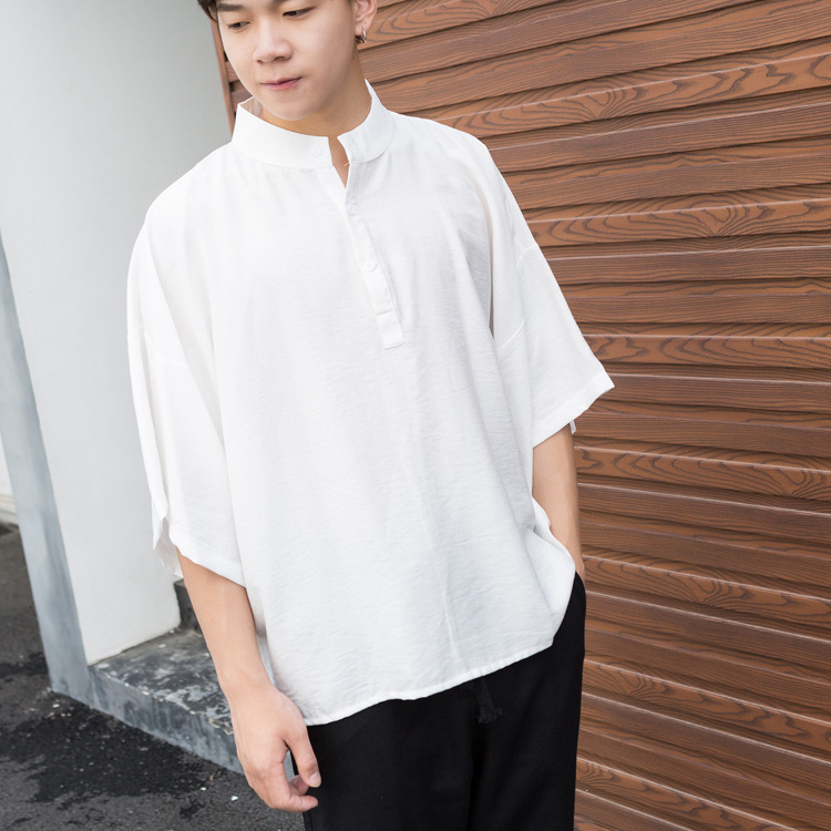 oversize Loose Men's Personalized Performance Clothes Stylist Nightclub Bat Shirt Mid-Sleeve Shirt Hip-Hop Trend