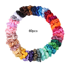 跨境欧美热卖40色缎面布大肠圈色丁布艺发圈发绳现货头饰源头厂家