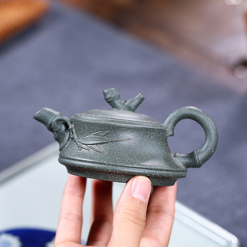 Yixing Teapot Gift Customization Original Mineral Azure Clay Bamboo Section Zisha Teapot Set Tea Set Wholesale One-Time Shipping