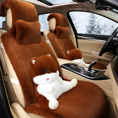新款科魯澤帕薩特帝豪獺兔毛汽車冬季坐墊 卡通五座通用半包座墊